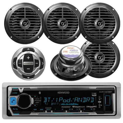 Kenwood marine pandora bluetooth mp3 usb radio 4x 6.5&#034; speakers and wired remote