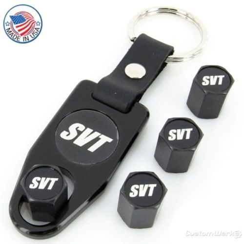 Ford svt logo black tire stem valve caps + key chain