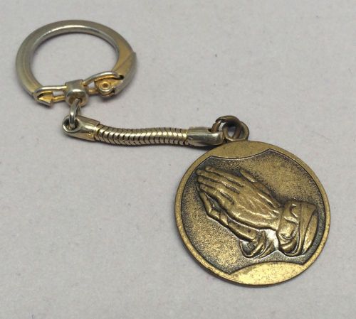 Vintage serenity prayer keychain brass tone praying hands aa na gift recovery