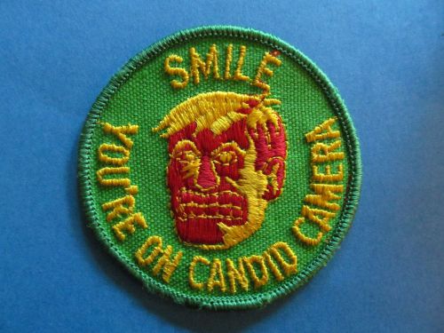 Vintage 70&#039;s biker vest hat hippie jacket patch smile you&#039;re on candid camera