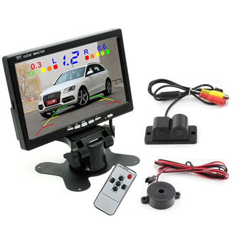 5-in-1 7&#034; car rear view monitor 2ch av+backup camera+radar sensor+alarm beeper