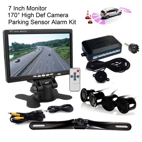 Car 7&#034; tft lcd monitor rearview backup camera 4 parking sensors radar alarm kit