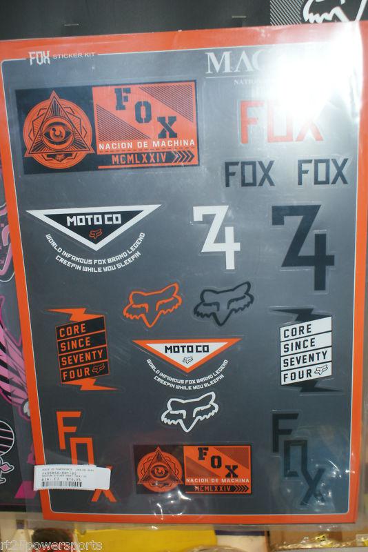 Fox racing machina sticker sheet orange black white