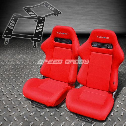 Pair nrg type-r style red cloth racing seat+bracket for 82-92 firebird trans am