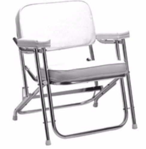 Seachoice 78501 folding deck chair (1&#034; anodized aluminum) white vinyl marine lc