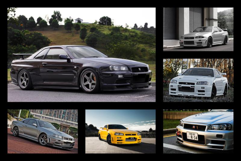 Nissan r34 gtr gt-r skyline hd poster super car collage print multiple sizes