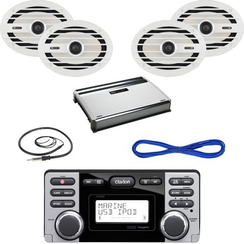 Clarion marine usb-mp3 receiver, 2x 6x9&#034; speakers, 360w amplifier, wire, antenna