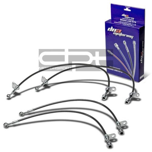 4pc full f+r stainless steel hose brake line for 88-91 honda cr-x ed8/ed9 black