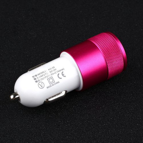 Dual usb port universal car cigarette lighter socket charger metal adapter red