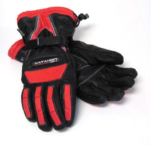 Katahdin vertex black red leather insulated waterproof snowmobile riding glove