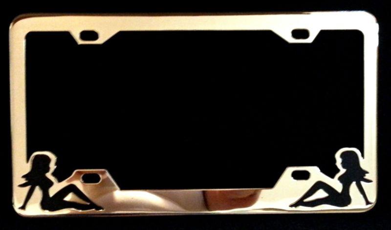 Naked ladies license plate frame gold tone