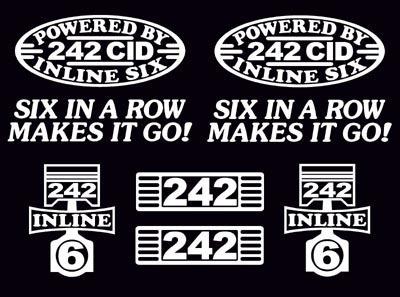 8 decal set 242 cid inline 6 engine straight six 4.0 emblem stickers i6
