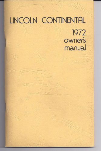 1972 lincoln continenal owners manual original