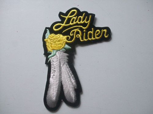 New embroidered yellow feathers lady rider rose biker patch