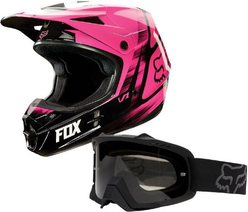 Fox racing pink v1 vandal helmet with matte black airspc sand goggle