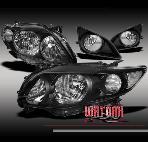 09-10 toyota corolla crystal jdm black head lights+fog+cover bumper corner ce le