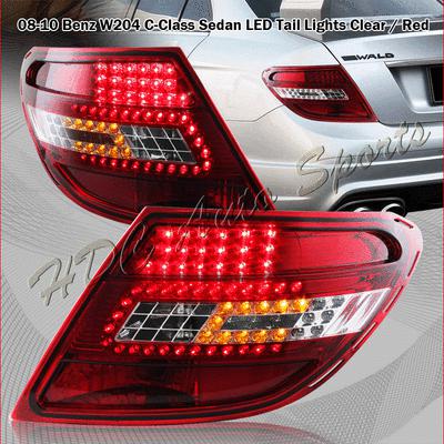 2008-2010 mercedes-benz w204 c-class led chrome housing red lens tail lights