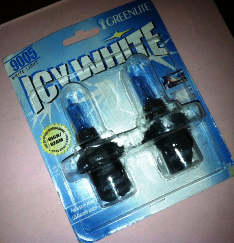 (2 ea) 9005 greenlite icy white halogen headlight bulb (s) nib nr l@@k free ship