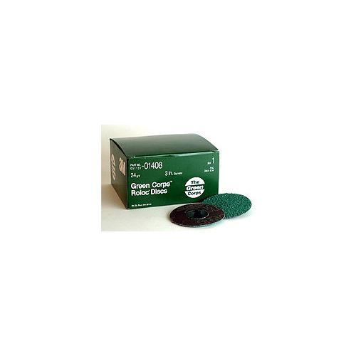 3m 3" 24 grit green corps roloc sandpaper grinding disc 25 in a box 1408