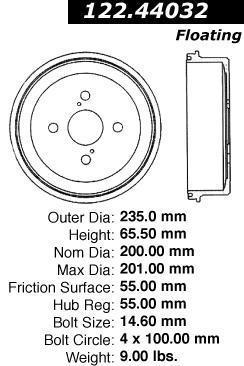 Centric 122.44032 rear brake drum-premium drum