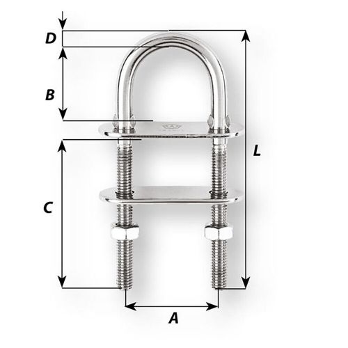 Wichard u-bolt pad eye - 6mm diameter - 15/64&#034; - 70mm length - 2-3/4&#034; 06513 upc