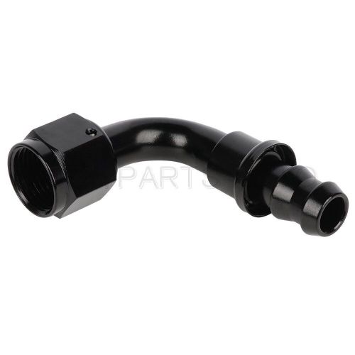 Black push lock hose end fitting nylon braided 8-an rubber lined hose 90 degree