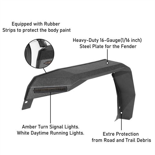 Steel front fender flares cover w/turn signal lights for jeep wrangler jk 07-18