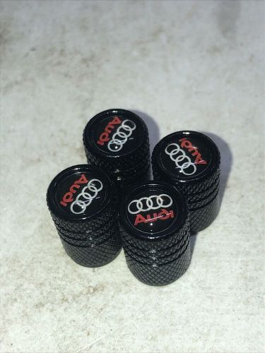 4pc textured black audi emblem car wheel tire air valve cap stem cover f