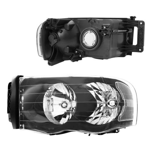 Pair headlight assemblies for 2002-2005 dodge ram 1500 2500 3500 clear black