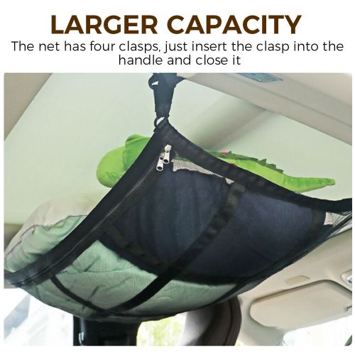 Car ceiling cargo net pocket, double-layer mesh roof storage organizer