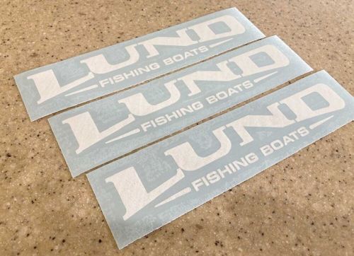 Lund vintage fishing boat decals white vinyl 8 inch 3-pak + free shipping!