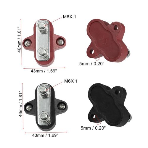 4pcs 1/4&#034; m6 dual power post insulated terminal stud distribution block for auto