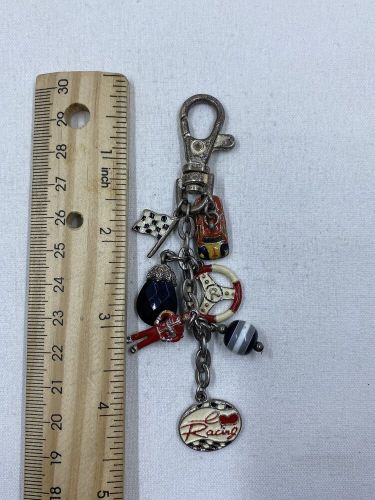 Racing car keychain checkered flags car driver charms