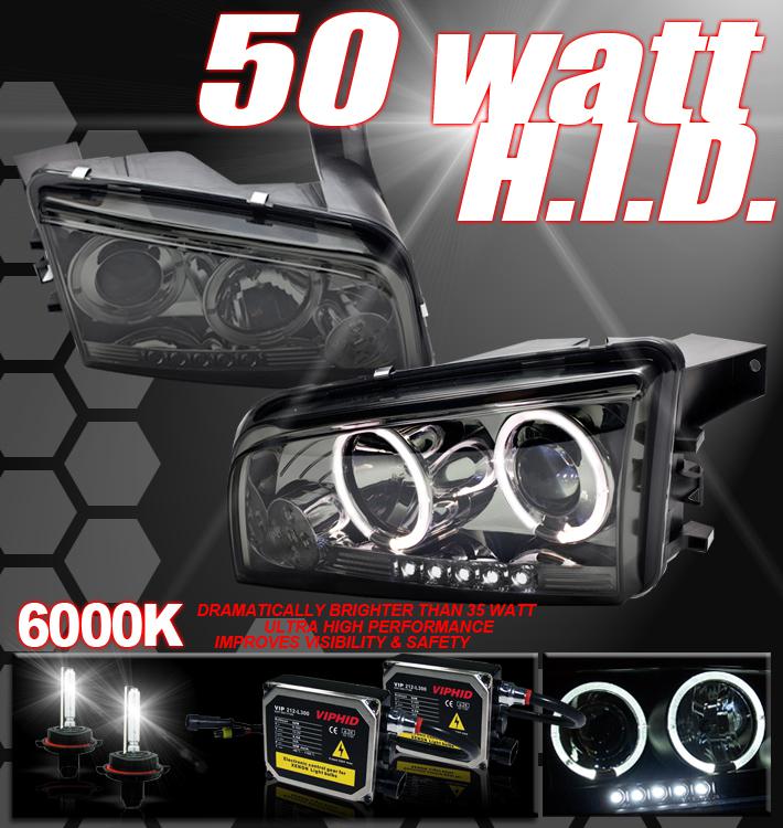 05-10 dodge charger smoke projector head lights+50w hid