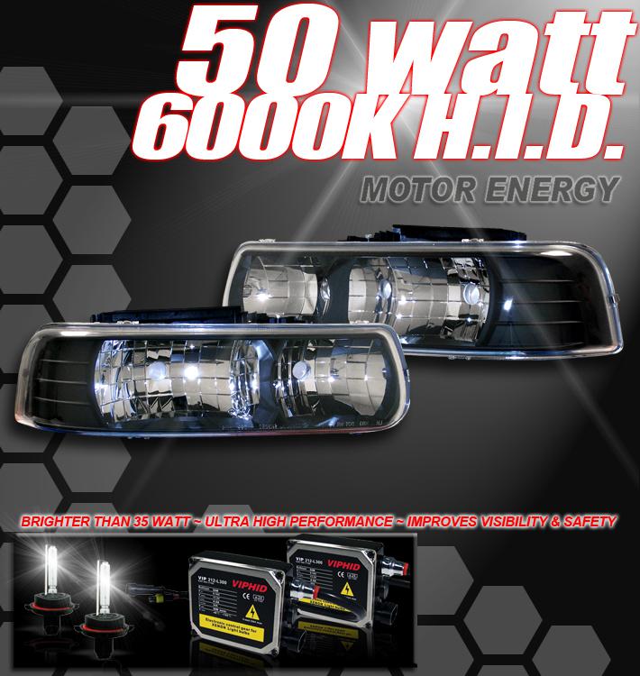 00-06 chevy tahoe suburban blk headlight lamp+6000k hid