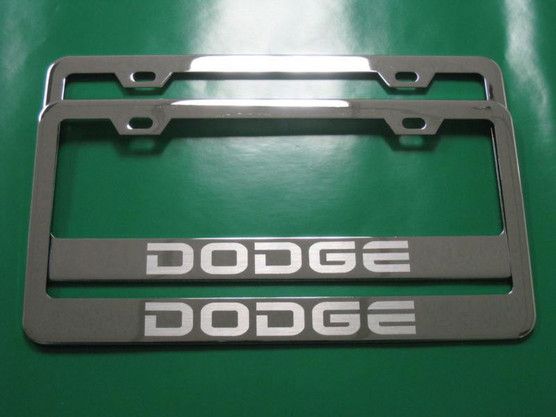 (2) brand new " dodge " chrome metal license plate frame