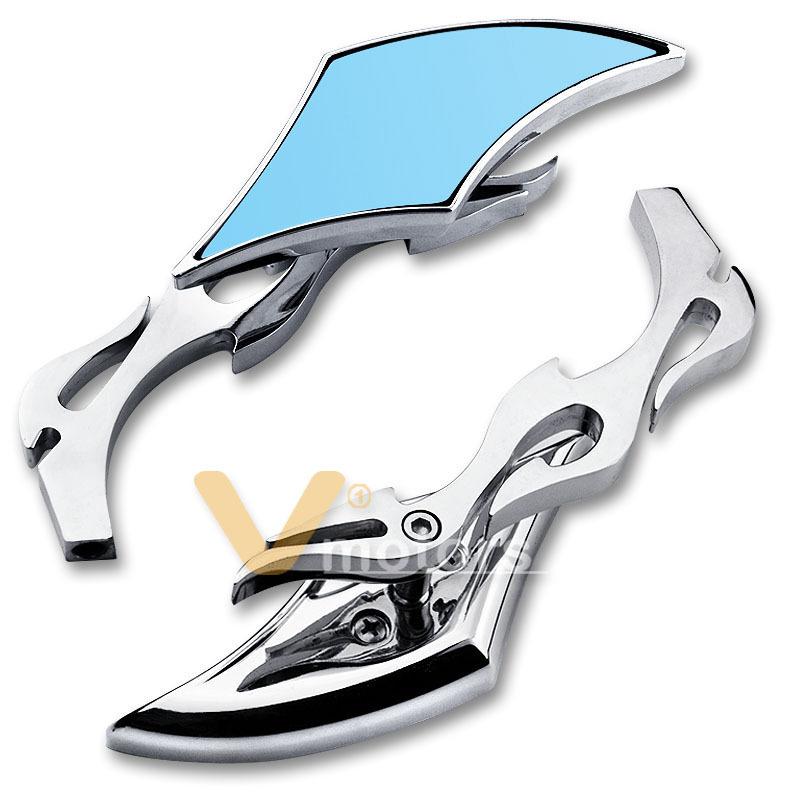 2x billet chrome blade flame anti-glare 10mm 8mm side mirror for cruiser harley