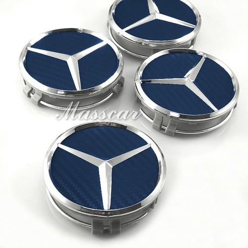 Mercedes-benz blue carbon fiber wheel new center caps hub c e s amg 75mm 4pcs