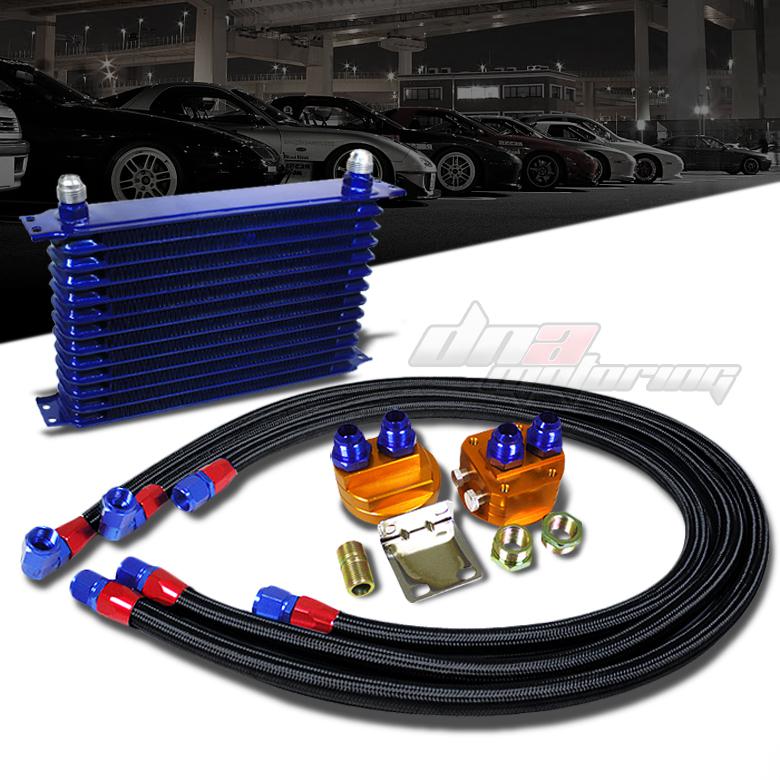 13-rows blue aluminum 50°f engine oil-cooler+relocation kit+black stainless line