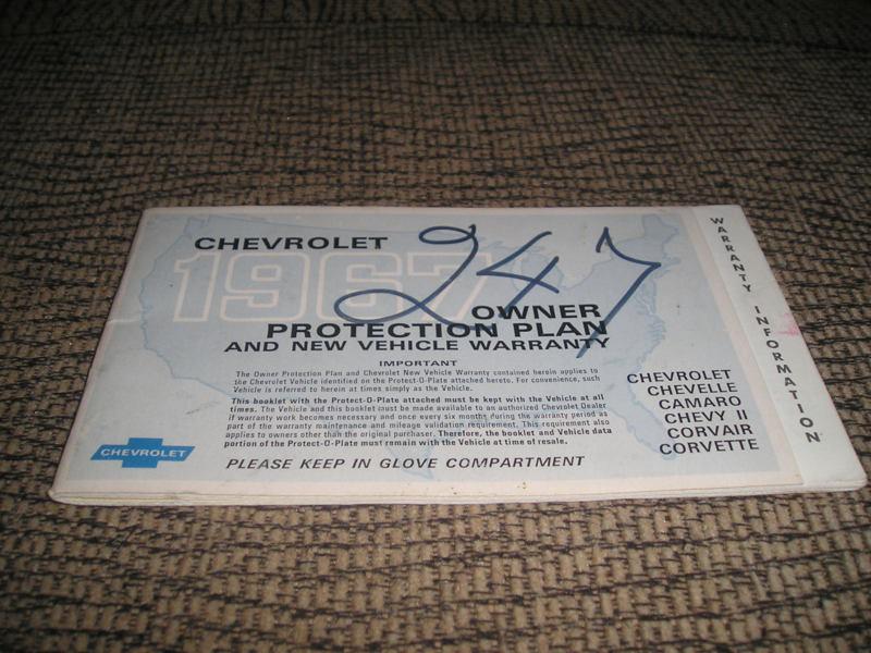 1967 original 1st edition chevrolet/corvette protection plan/manual