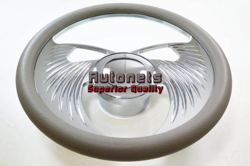 Gray angel wings gm chevy  buick leather aluminum steering wheel horn button