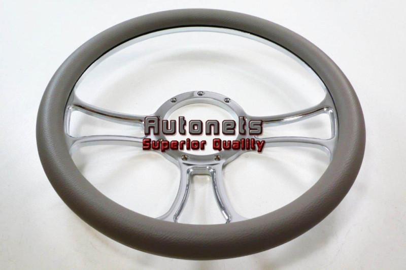 Gray leather trinity camaro nova street hot rat rod steering wheel aluminum