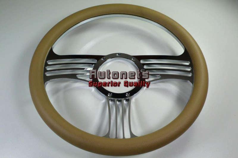 Beige leather slash chevy gm pontiac buick camaro aluminum 9 hole steering wheel