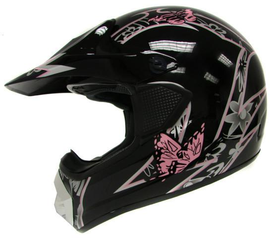 Adult black/pink butterfly mx motocross dirt bike atv off-road helmet ~l/large