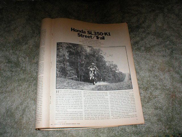 1971  honda  sl-350  motosport 350 motorcycle road test   original  6 pages 