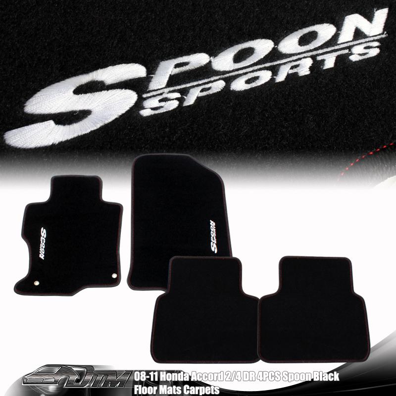 2008-2011 honda accord jdm 4 piece black floor mat carpet w/white spoon logo set