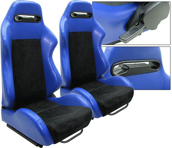 New 2 blue & black racing seats reclinable w/ slider all chevrolet **