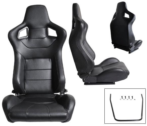 2 black pvc leather racing seats reclinable mitsubishi new