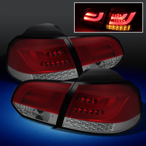 2010+ vw golf gti turbo red smoked g2 led tail lights w/led strip+trunk piece