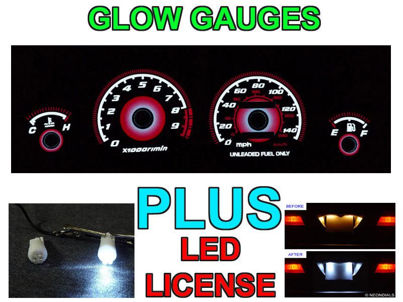 Type-r red glow 1994-2001 acura integra gsr gs-r gauge faces + led license bulbs